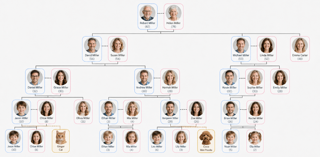 A four-generation Chinese family tree — the Li family